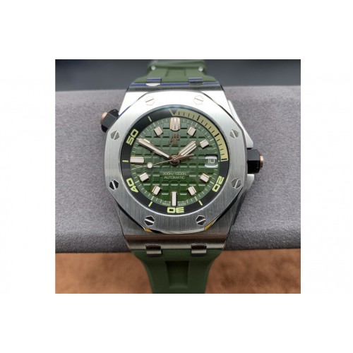 Audemars Piguet Royal Oak Offshore Diver Green 15710 JF 1:1 Best Edition on Green Rubber Strap A3120