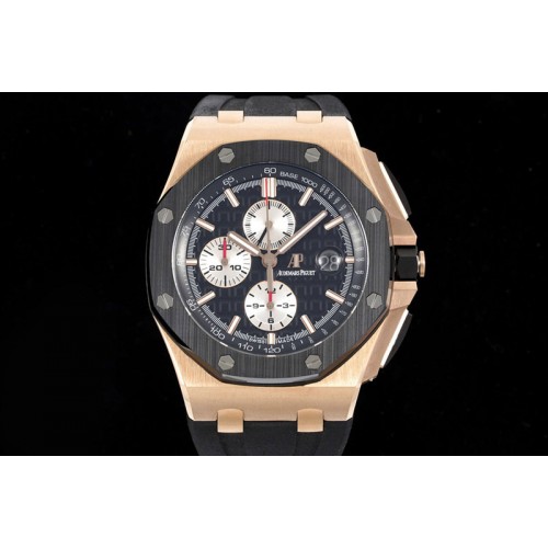 Audemars Piguet Royal Oak Offshore 44mm RG Ceramic Bezel RSF 1:1 Best Edition Black/White Dial on Rubber Strap A3126