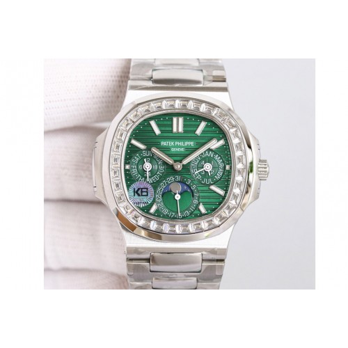 Patek Philippe Nautilus 5740 SS GRF Best Edition Blue/Green Dial Diamonds Bezel on SS Bracelet A240