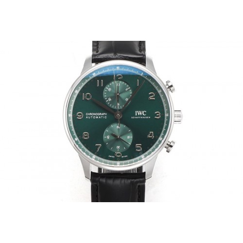 IWC Portuguese Chrono IW3716 RSF 1:1 Best Edition Green Dial on Black Leather Strap A7750