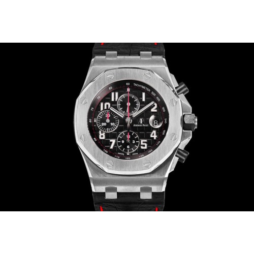Audemars Piguet Royal Oak Offshore 42mm Ceramic Bezel SS TKF Best Edition Black Dial on Black/Red Rubber Strap A3126