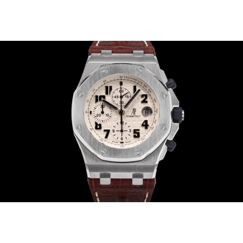 Audemars Piguet Royal Oak Offshore 42mm Safari TKF Best Edition White Dial on Brown Leather Strap A7750