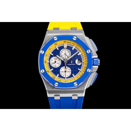 Audemars Piguet Royal Oak Offshore 44mm SS TKF 1:1 Best Edition Blue/Yellow Dial on Blue/Yellow Rubber Strap A3126