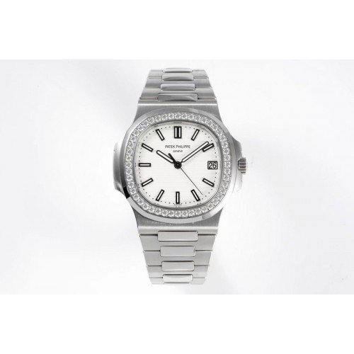 Patek Philippe Nautilus 5711 PPF 1:1 Best Edition White Textured Dial Diamonds Bezel on SS Bracelet A330