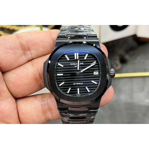 Patek Philippe Nautilus 5711 PVD All Black PPF 1:1 Best Edition Blue Textured Dial on PVD Bracelet A330