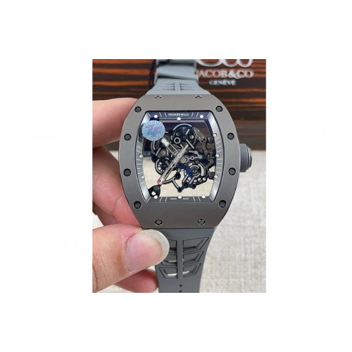Richard Mille RM055 Titanium Carbide ZF 1:1 Best Edition Skeleton Dial On Gray Shark Rubber Strap RMUL2 Super Clone