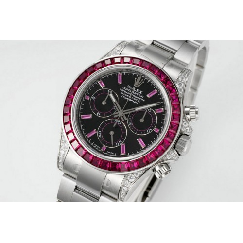 Rolex Daytona Cosmograph Red T Crystals Bezel SS PPMF Best Black Dial On SS Bracelet A4801