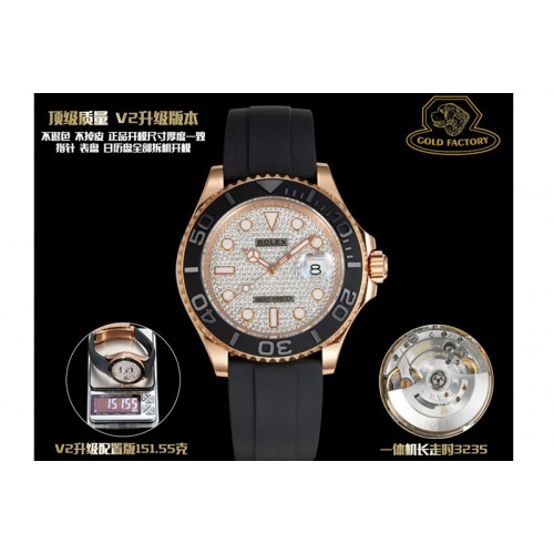 Rolex Yacht-Master 126655 Gold Factory RG Diamond Dial on Oysterflex Strap VR3235