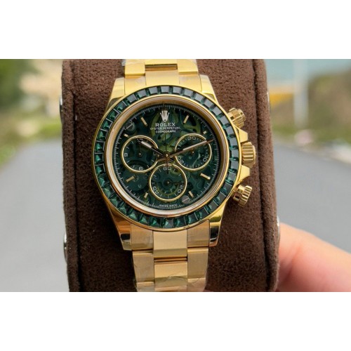 Rolex Daytona Cosmograph GreenT Crystals Bezel RG PPMF Best Skeleton Dial On RG Bracelet A4801