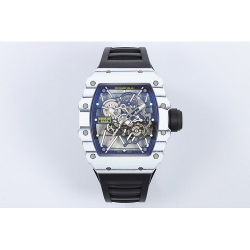 Richard Mille RM35-01 White NTPT ZF 1:1 Best Edition Skeleton Dial on Black Rubber Strap RMUL3 Super Clone