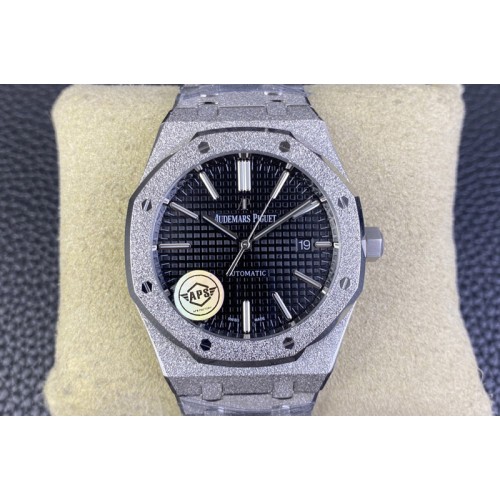 Audemars Piguet Royal Oak 41mm 15410 Frosted SS APSF 1:1 Best Edition Black Textured Dial on SS Bracelet SA3120 Super Clone