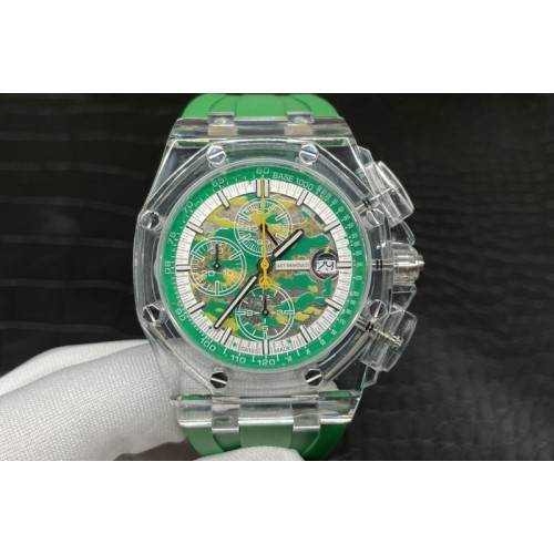 Audemars Piguet Royal Oak Offshore 44mm Transparent APF Best Edition Green Dial on Green Rubber Strap A3126