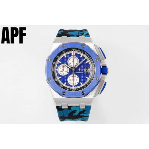 Audemars Piguet Royal Oak Offshore 44mm Blue Ceramic Bezel APF 1:1 Best Edition Blue Dial on Blue Camou Strap A3126