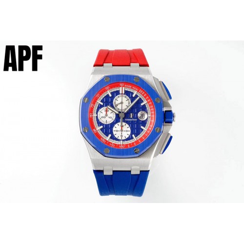 Audemars Piguet Royal Oak Offshore 44mm Blue Ceramic Bezel APF 1:1 Best Edition Blue/Red Dial on Blue/Red Rubber Strap A3126