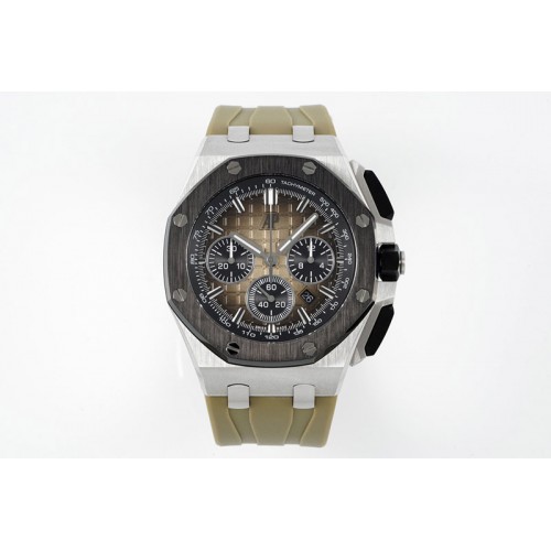 Audemars Piguet Royal Oak Offshore 44mm SS Black Ceramic Bezel APF 1:1 Best Edition Brown Dial on Brown Rubber Strap A4401