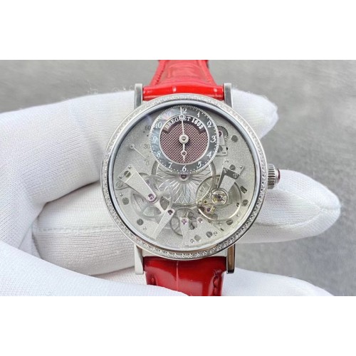 Breguet Tradition 7038BB/1T/9V6 SS Real PR ZF 1:1 Best Edition Black/Green Skeleton Dial on Red Leather Strap A505