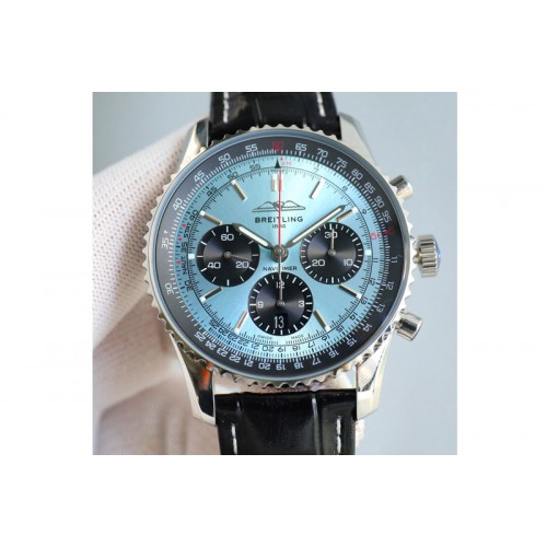 Breitling Navitimer B01 43mm SS B50 Best Edition Ice Blue Dial Black Subdial On Brown Leather Strap A7750