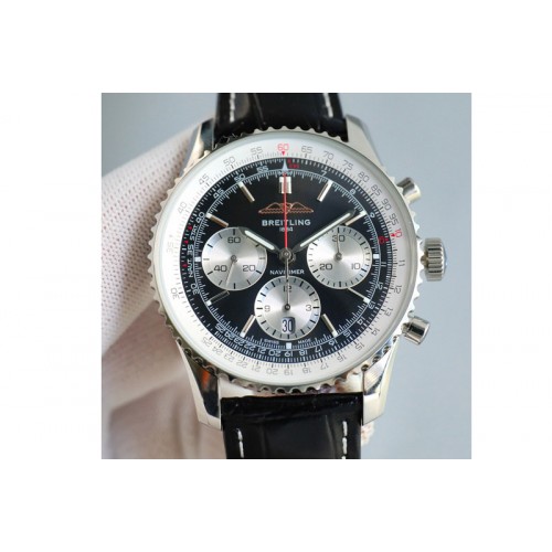 Breitling Navitimer B01 43mm SS B50 Best Edition Black Dial White Subdial On Black Leather Strap A7750