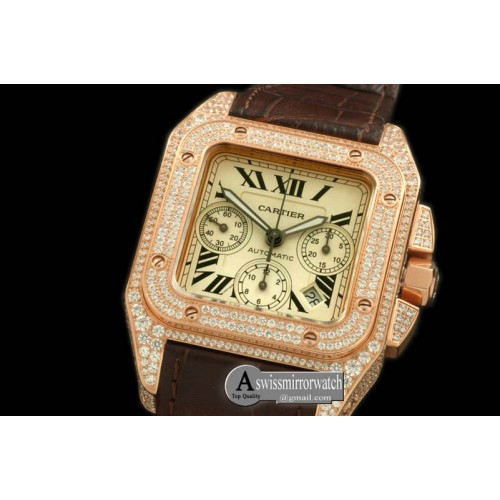 Cartier Santos 100 Chrono RG/Diam/LE White A7753