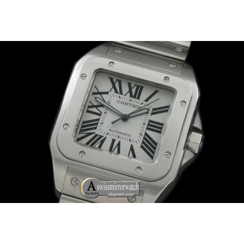 Cartier Men Santos 100 SS/SS White Asian Eta 2824-2