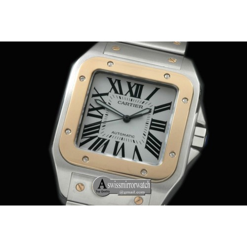 Cartier Men Santos 100 SS/YG White Asian Eta 2824-2