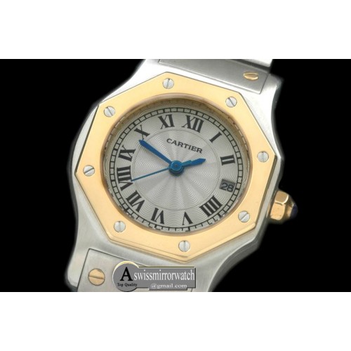 Cartier Ladies Original Santos SS/YG White Swiss Quartz
