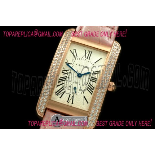 Cartier Tank American RG/LE/Diam White Jap Quartz