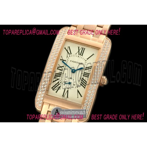 Cartier  Tank American RG/RG/Diam White Jap Quartz