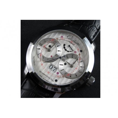 Glashutte Dual Time Power-Reserve,Asian 21600vph,Steel Case,White Face