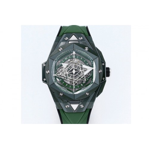 Hublot Big Bang Sang Bleu II Green Ceramic BBF Best Edition on Green Rubber Strap A1240