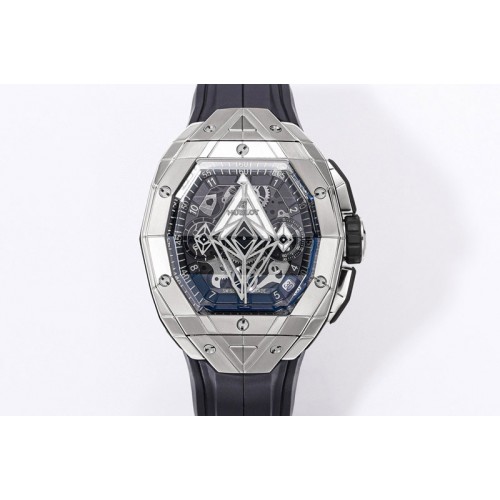 Hublot Spirit of Big Bang Sang Bleu SS BLSF Edition Skeleton Dial on Black Rubber Strap A7750