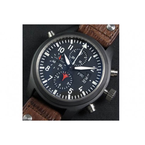 IWC Pilot Chrono Topgun, Valjoux 7750,Ceramic Case(brushed),Brown leather