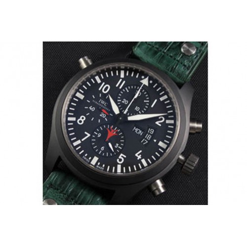 IWC Pilot Chrono Topgun, Valjoux 7750,Ceramic Case(brushed),Green leather