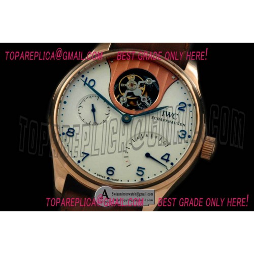 Replica IWC Portugese Mystere IW504202 Tourbillon Rose Gold/Leather White Tourbillon Watches