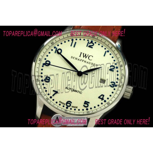 IWC Portugese Automatic SS/LE White/Blue Num Asia 2813