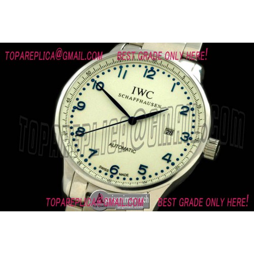 IWC Portugese Automatic SS/LE White/Blue Num Asia 2813