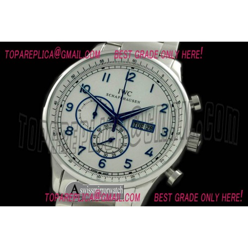 IWC Portuguese Chrono Day/Date SS/SS White/Blue Jap OS20