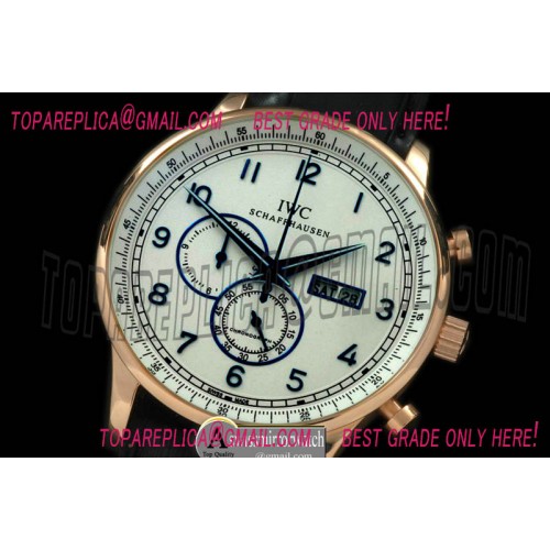 IWC Portuguese Chrono Day/Date RG/LE White/Blue Jap OS20