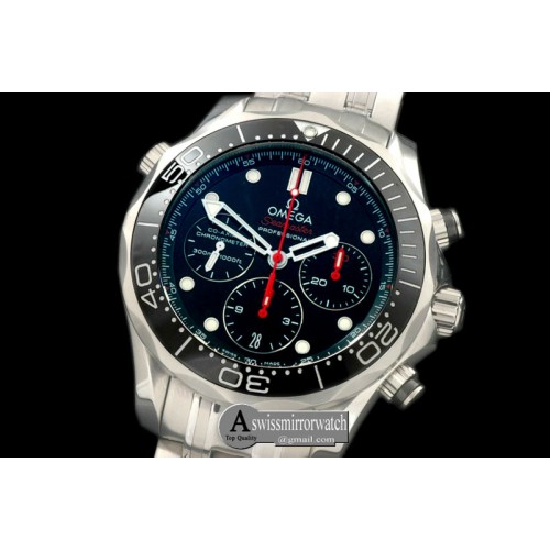 Omega Seamaster Pro 300M Chrono SS/SS Black A-7750