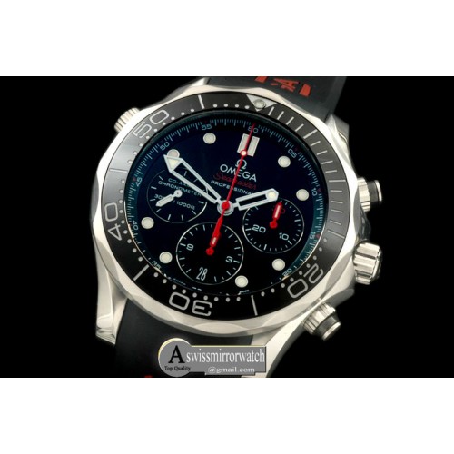 Omega Seamaster Pro 300M Chrono SS/RU Black A-7750