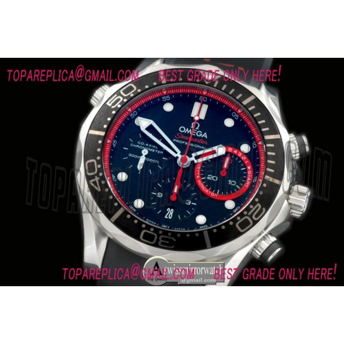 Omega Seamaster Pro 300M Chrono SS/RU Blk/Red A-7750