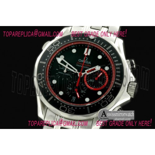 Omega Diver Pro 300M Chrono SS/SS Blk/Red Jap Qtz