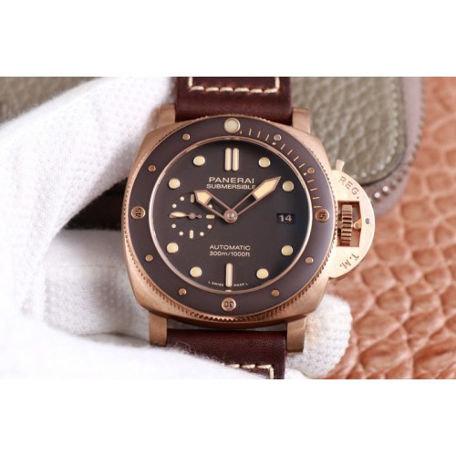 Panerai PAM968 V Bronzo VSF 1:1 Best Edition Brown Ceramic Bezel and Dial on Brown Calfskin Strap P.9010 Clone