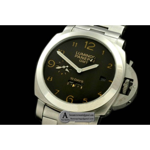 Panerai Pam 402 Luminor Marina 44mm 10 Days GMT SS SS Brown Asian 23J Replica Watches