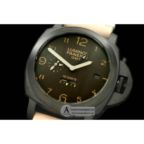 Panerai Pam 402 Luminor Marina 44mm 10 Days GMT PVD Leather Brown Asian 23J Replica Watches