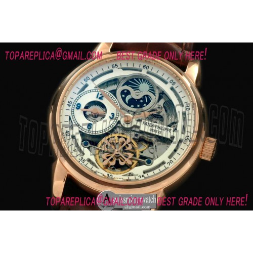 Patek Philippe Skeleton Duo Time/Moon Phase RG/LE White Asian 2813