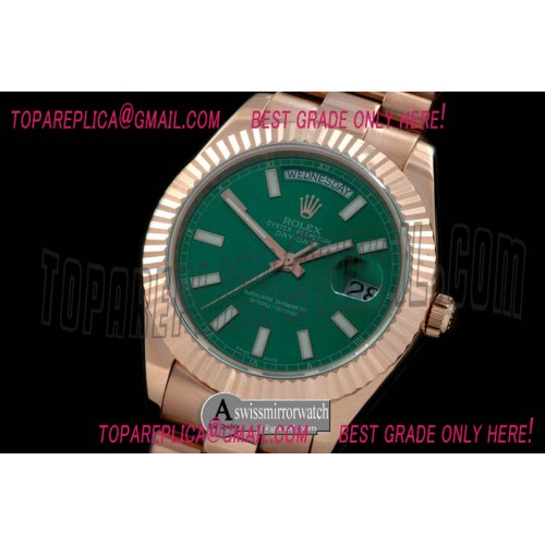 Rolex DayDate II Oversize 41mm President/Fluted RG Green Sticks Asian Clone 2836 Rolex DayDate II Oversize 41mm President/Fluted RG Green Sticks Asian Clone 2836