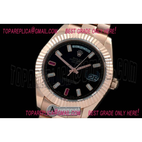 Rolex DayDate II Oversize 41mm President/Fluted RG Black Glazier Sticks Asian Clone