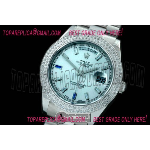 Rolex President/Diam SS Ice Blue Glazier Sticks Asian Clone 2836