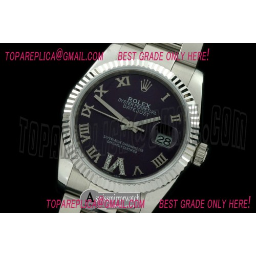 Rolex SS/SS Oyster Purple Roman/Diam 2836